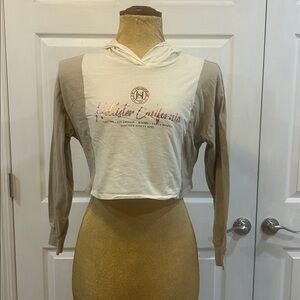 Hollister Women's Beige and Cream crop Hoodie